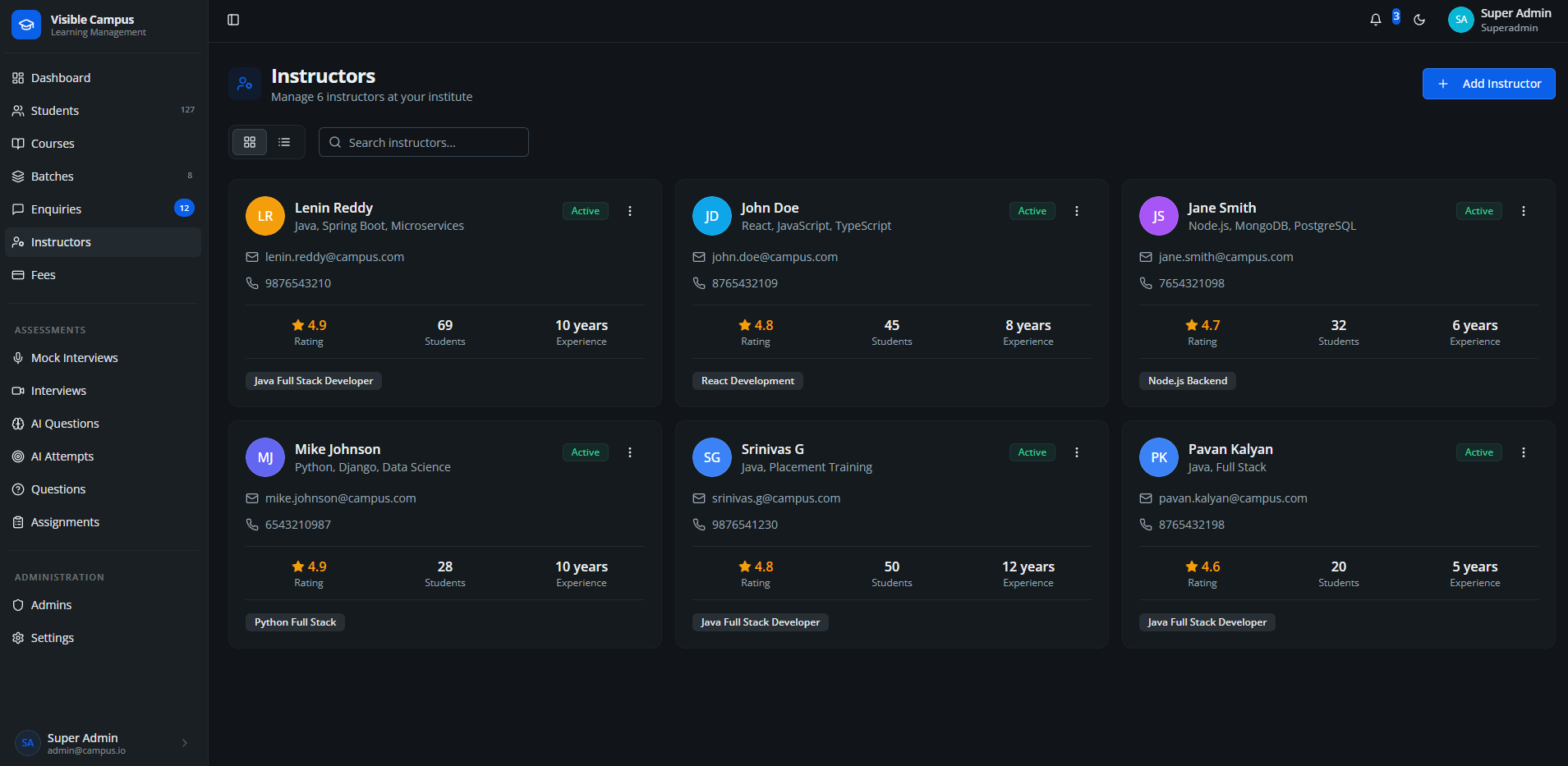 Trainer Management System - Schedule and performance tracking